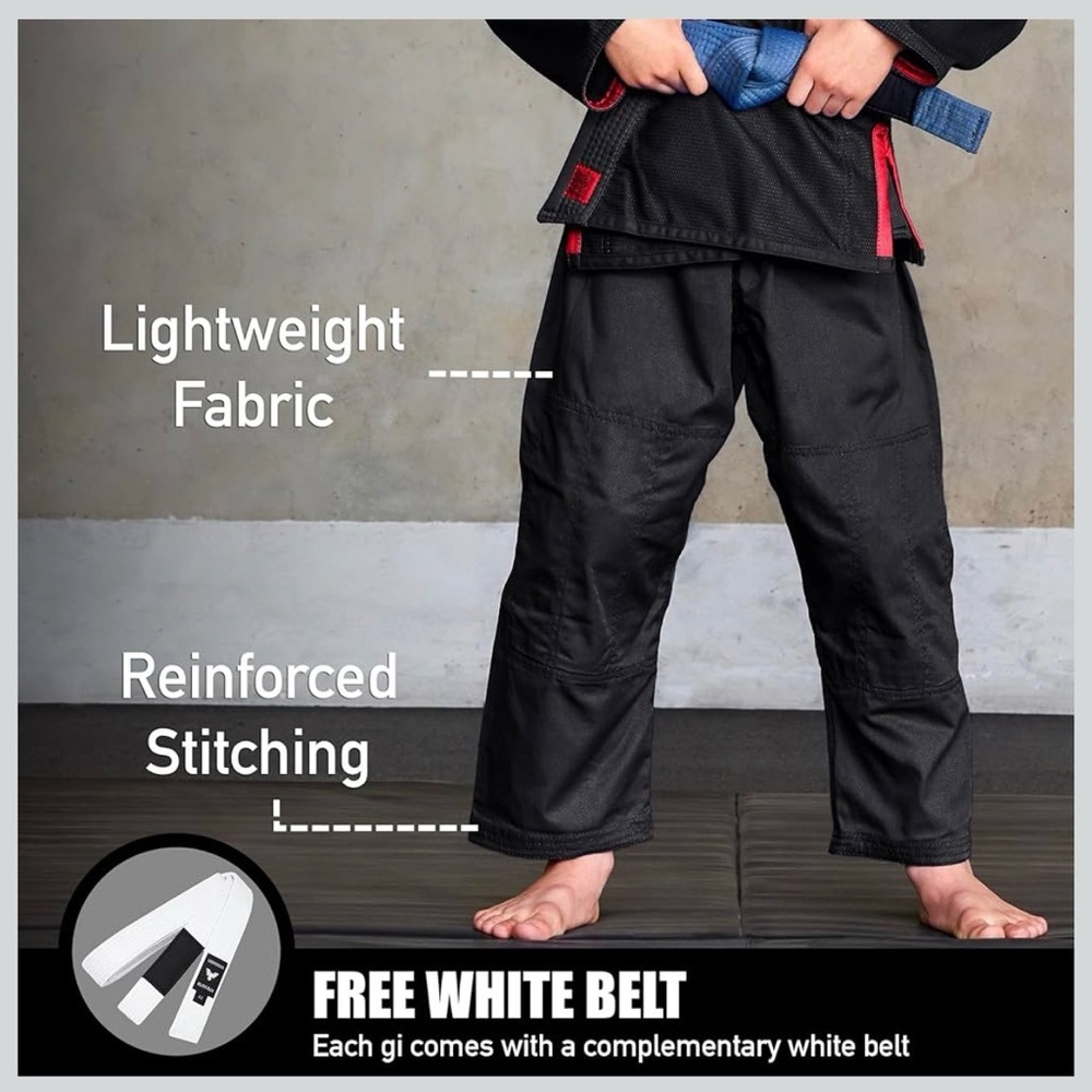 Elite Black Brazilian Jiu-Jitsu Gi Jacket and pants with Red Accents - Picture 2 of 8